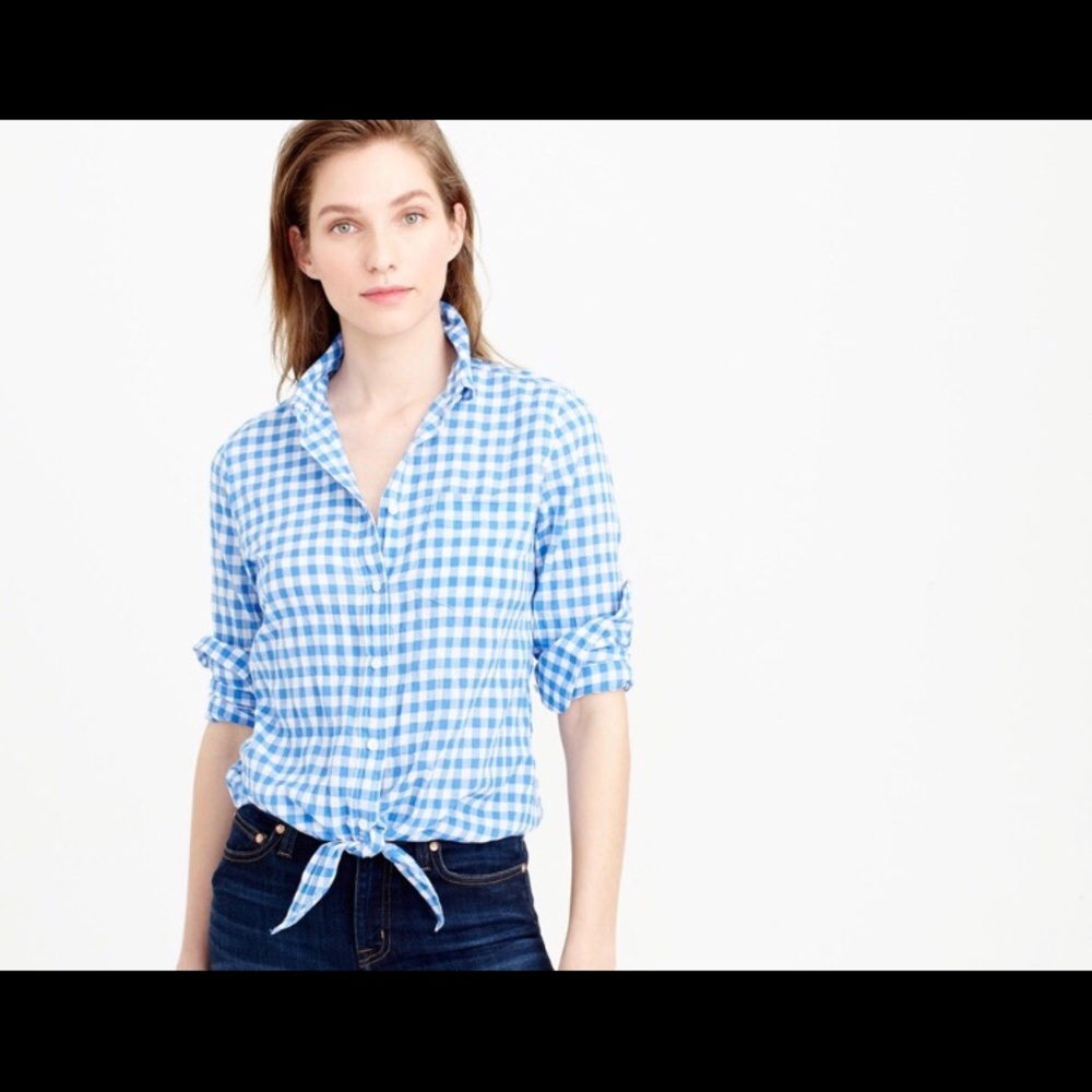 J. Crew Gingham Button Down Blouse